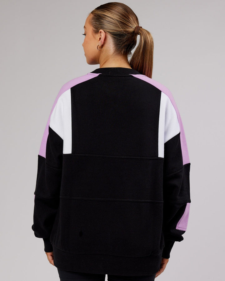 Woman wearing Unisex Slam Sweater Oversize - Black-Lilac