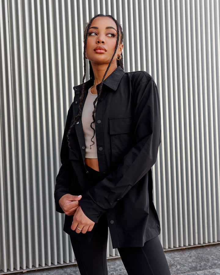 Woman wearing Unisex Utility Jacket - Black