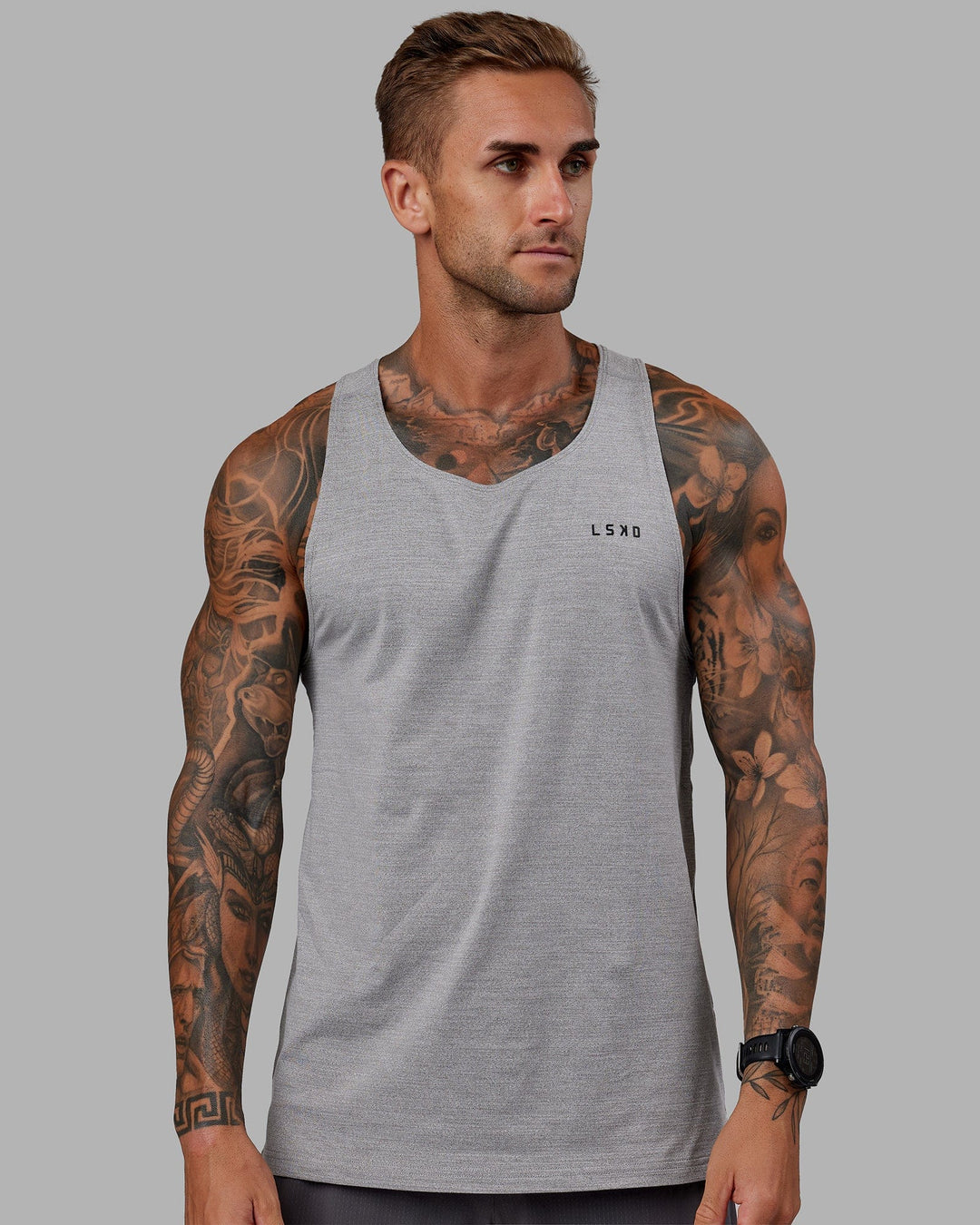 Man wearing Light Grey Marl Perform VapourLFX Tank