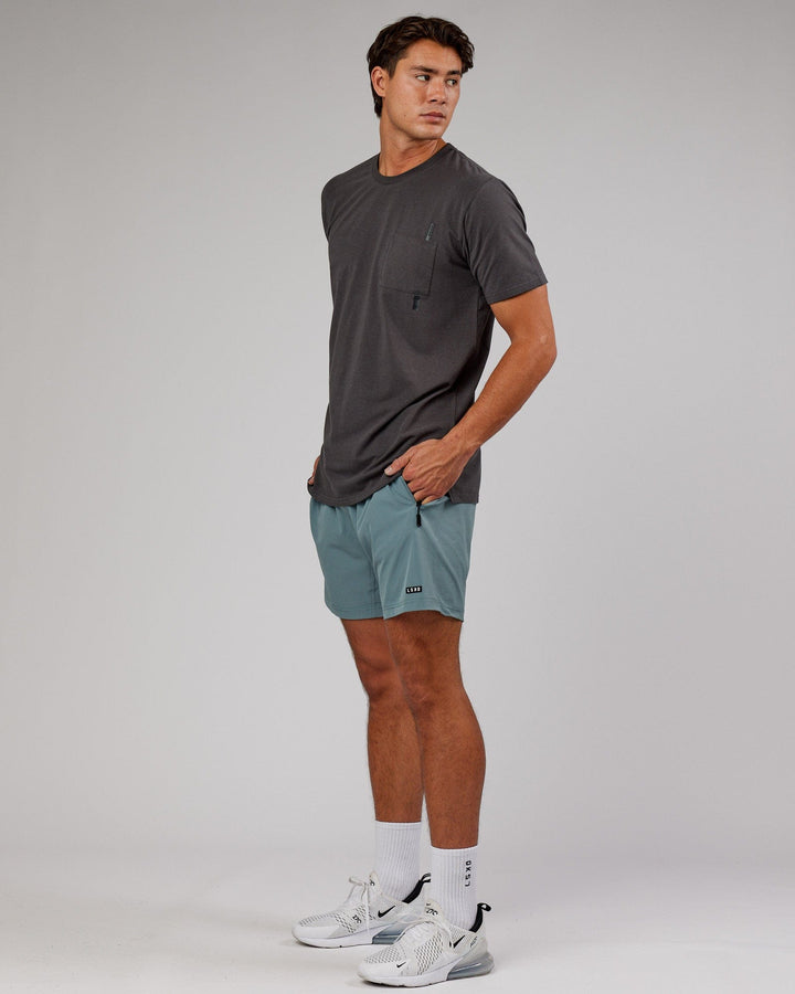 Man wearing Weld FLXCotton Pocket Tee - Asphalt