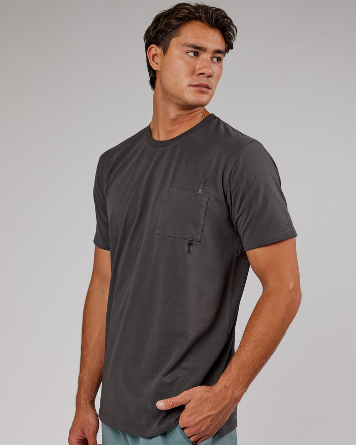 Man wearing Weld FLXCotton Pocket Tee - Asphalt