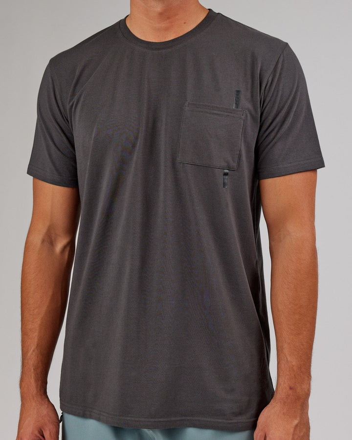 Man wearing Weld FLXCotton Pocket Tee - Asphalt