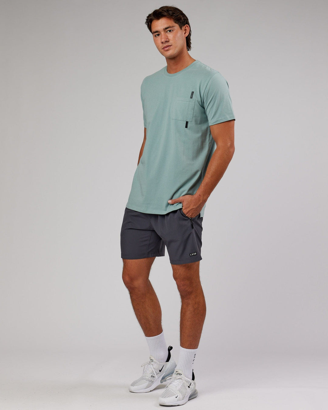 Man wearing Weld FLXCotton Pocket Tee - Frost