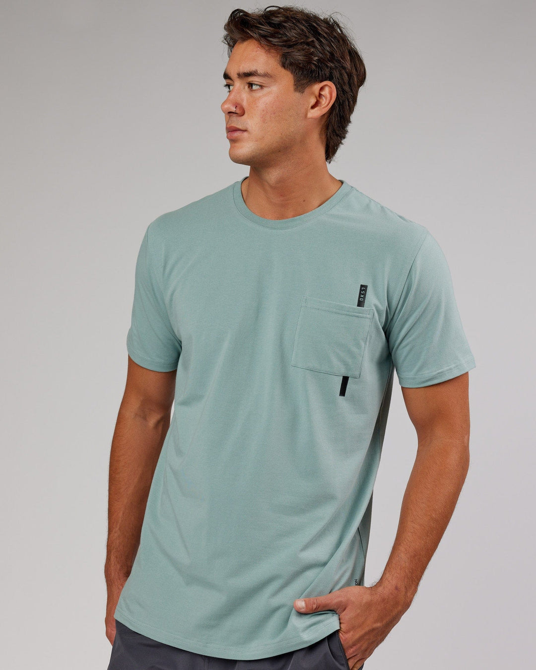 Man wearing Weld FLXCotton Pocket Tee - Frost