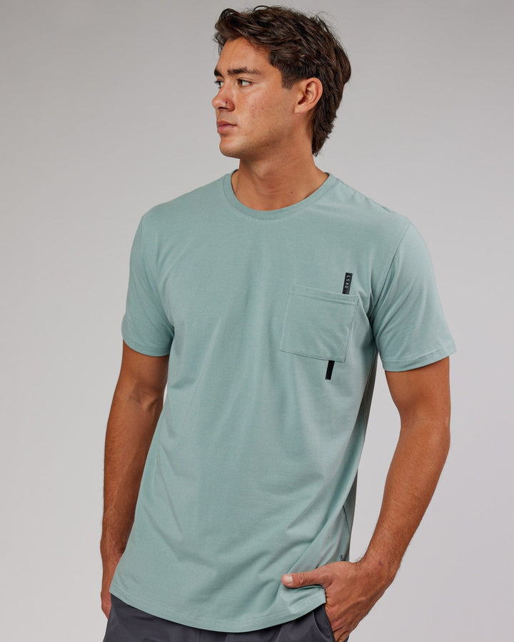 Man wearing Weld FLXCotton Pocket Tee - Frost
