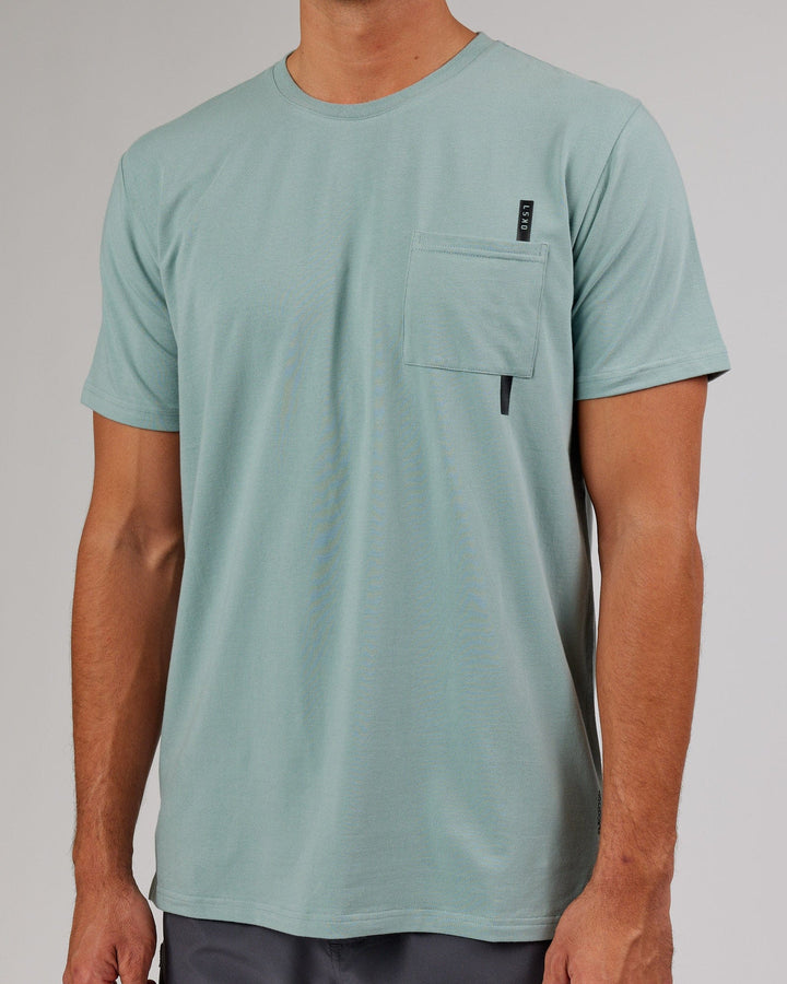 Man wearing Weld FLXCotton Pocket Tee - Frost
