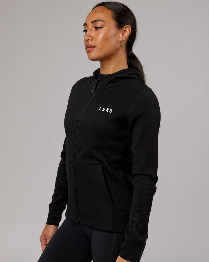 Wiman wearing Athlete ForgedFleece Zip Through Hoodie - Black