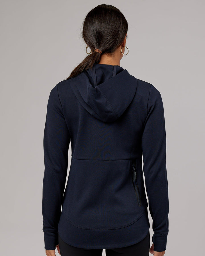 Woman wearing Athlete ForgedFleece Zip Through Hoodie - Dark Navy