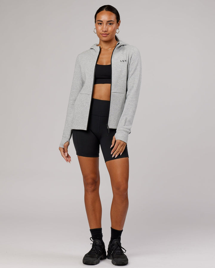 Woman wearing Athlete ForgedFleece Zip Through Hoodie - Lt Grey Marl