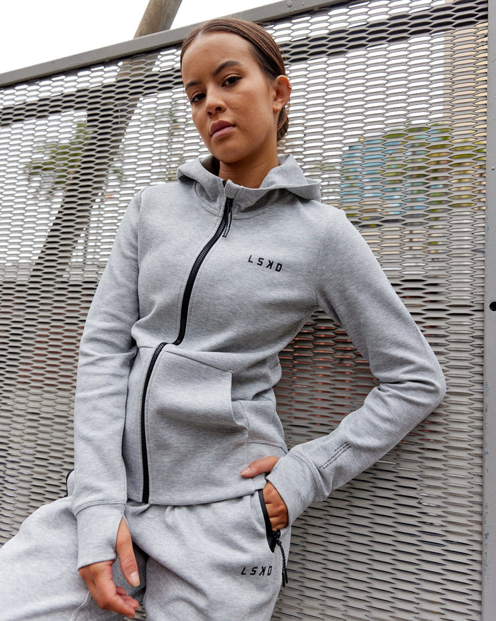 Woman wearing Athlete ForgedFleece Zip Through Hoodie - Lt Grey Marl
