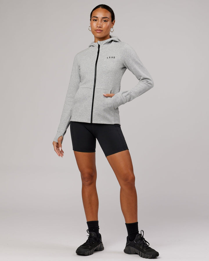 Woman wearing Athlete ForgedFleece Zip Through Hoodie - Lt Grey Marl