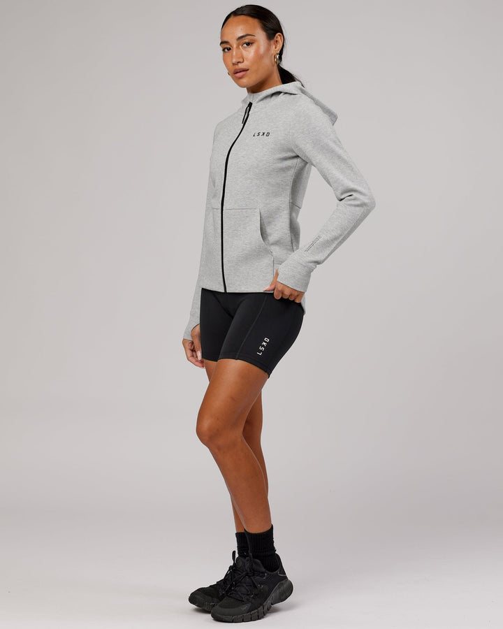 Woman wearing Athlete ForgedFleece Zip Through Hoodie - Lt Grey Marl