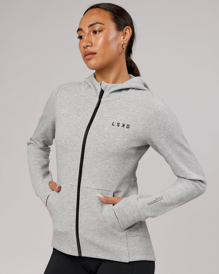 Woman wearing Athlete ForgedFleece Zip Through Hoodie - Lt Grey Marl