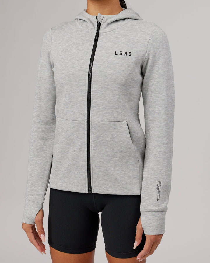 Woman wearing Athlete ForgedFleece Zip Through Hoodie - Lt Grey Marl