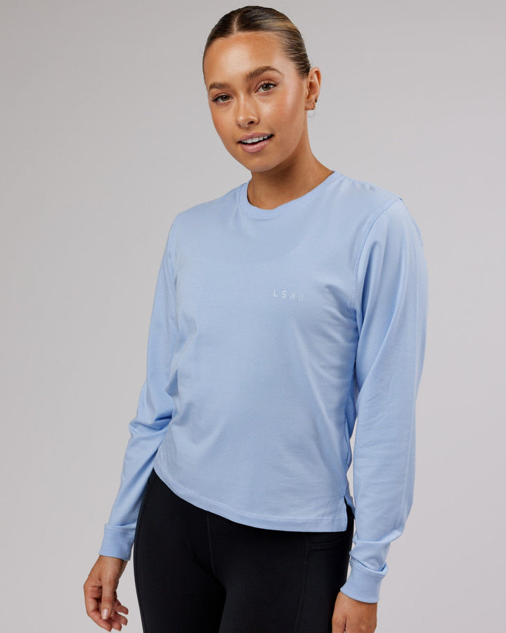Woman wearing PimaFLX LS Tee - Windsurfer